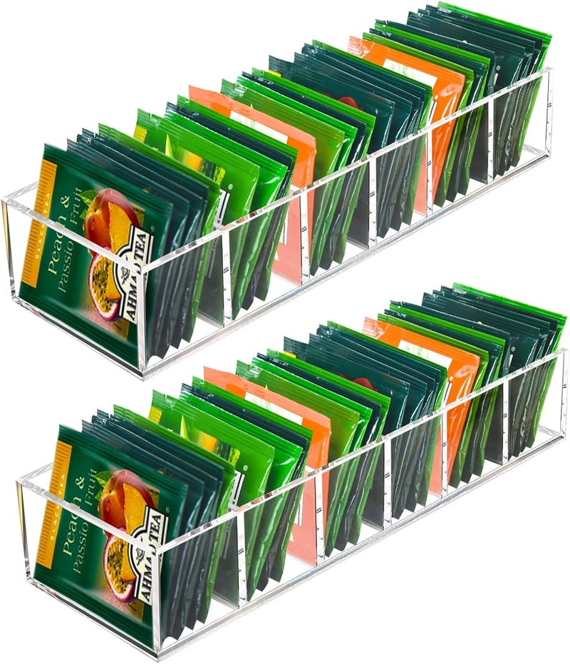 Tasybox Acrylic Tea Bag Organizer - Clear Small Tea Packet Storage Box for Drawer, Countertop, Pantry, Kitchen, Cabinet, Shelf, 2 Pack - Image 1